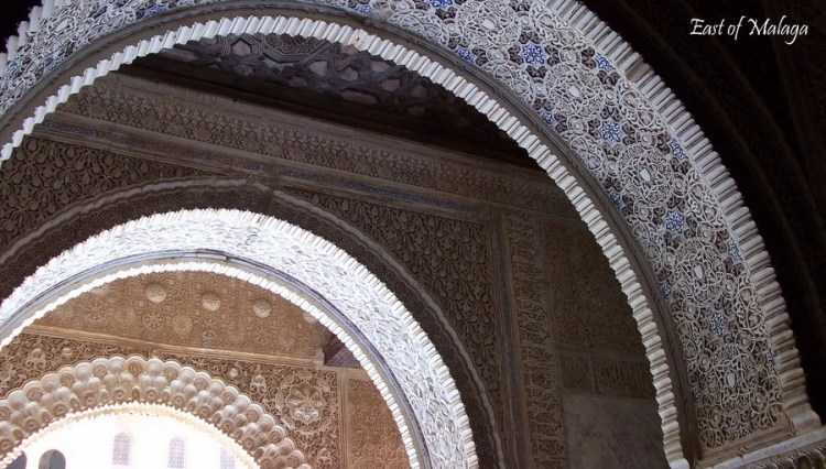 A series of Moorish arches inside the Alhambra Palace, Granada