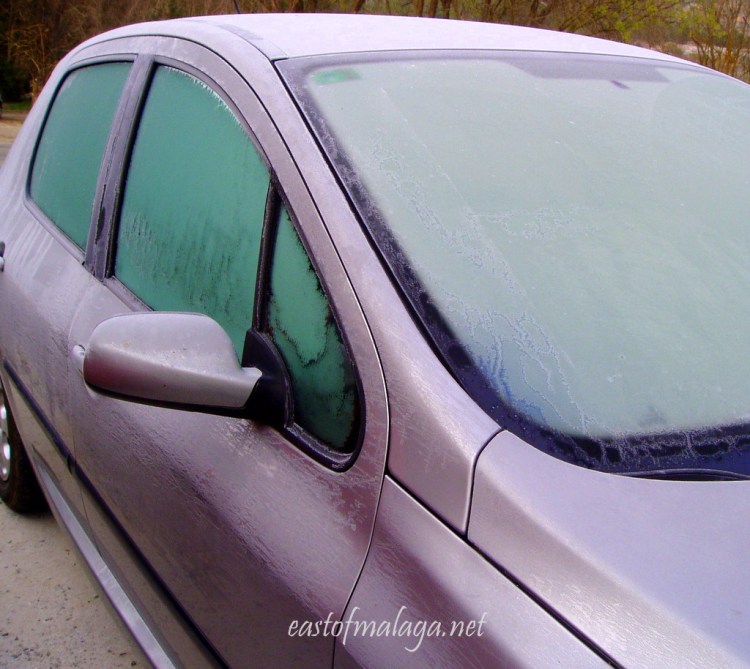 Ice on car windows in Spain
