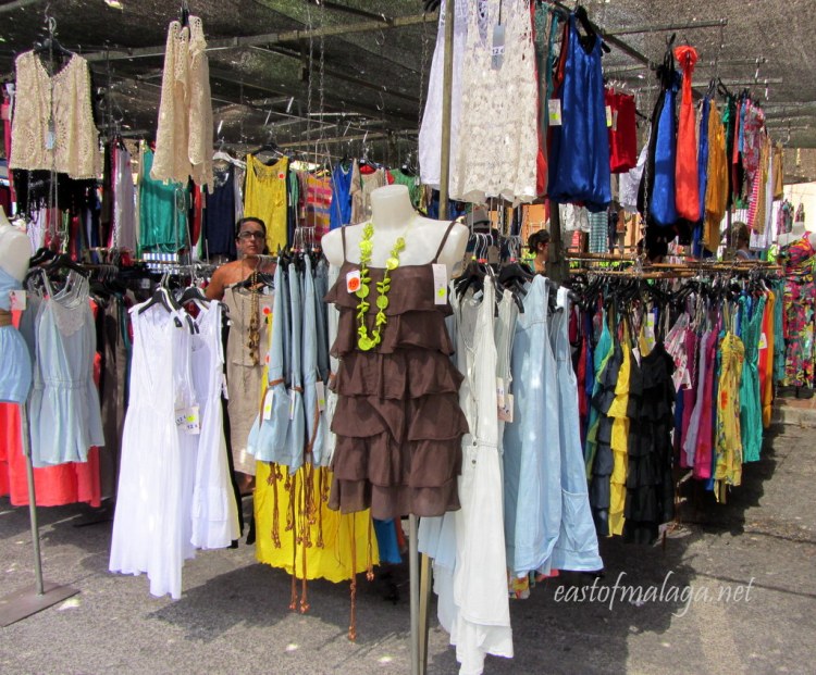 Lots of ladies clothing for sale at the Spanish streetmarket