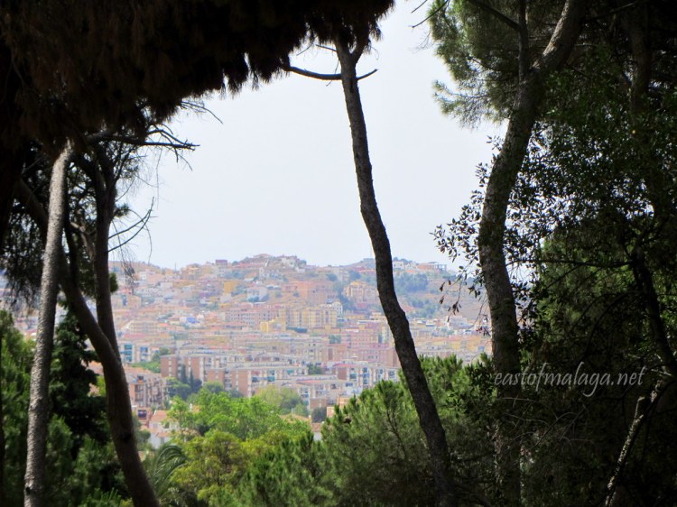 View of Malaga city from Jardin Concepcion Botanical Gardens, Spain