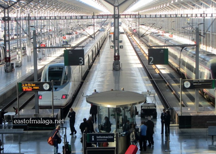 Spanish AVE train waiting at Malaga Railway Station, Spain