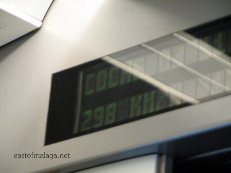 298 kms per hour on the high speed AVE train in Spain