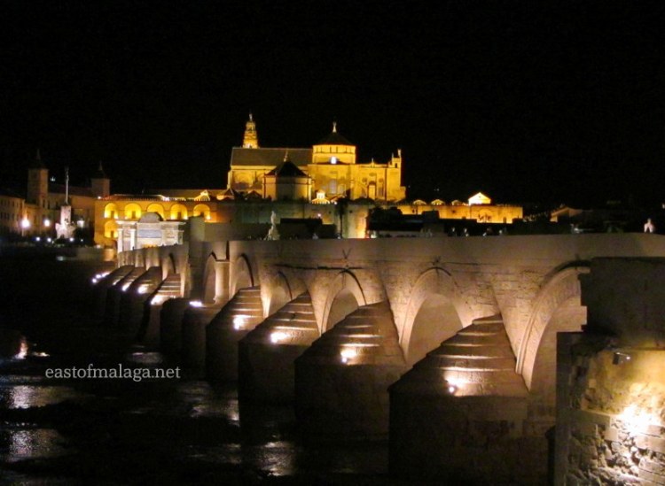 Roman bridge and Mezquita, Cordoba, Spain at night