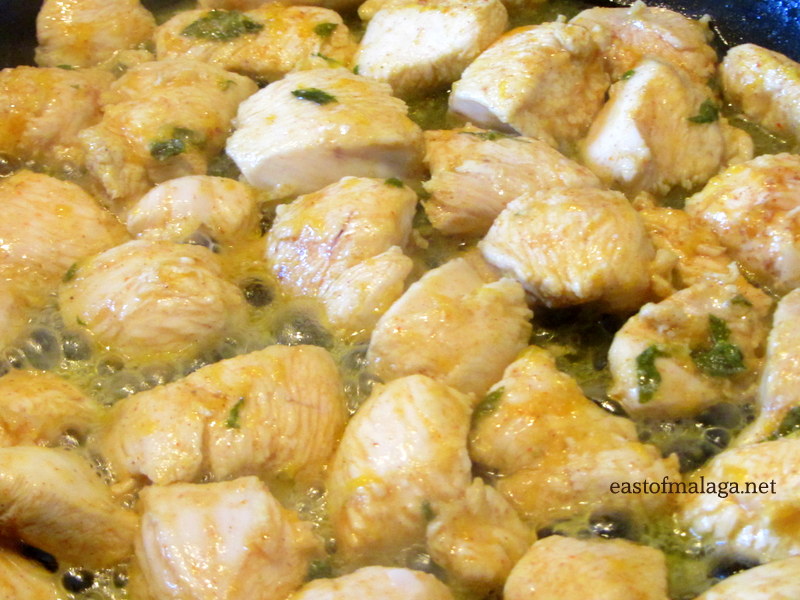 Gently fry the chicken pieces