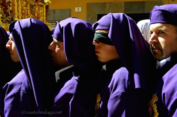 Blindfolded penitent, Semana Santa, Malaga, Spain