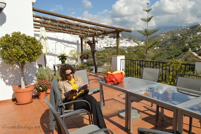 Alex Polizzi relaxing between takes at Hotel La Casa, Torrox