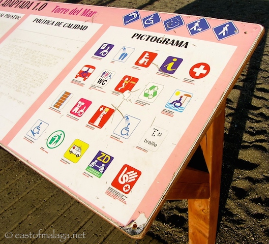 List of facilities, also written in Braille. Torre del Mar, Spain